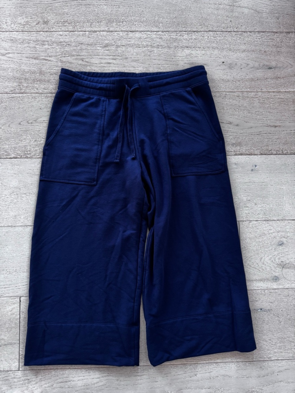 Quince Super Soft Fleece cropped wide leg pants navy Size L - Picture 7 of 10